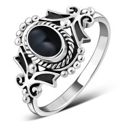 Black Onyx Native Style Ethnic Silver Ring, r581