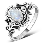 Rainbow Moonstone Native Style Ethnic Silver Ring, r581