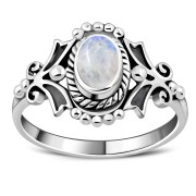 Rainbow Moonstone Native Style Ethnic Silver Ring, r581