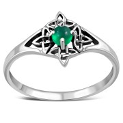 Delicate Green Agate Celtic Silver Ring, r582