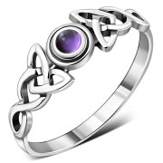 Celtic Trinity Silver Amethyst Genuine Stone Ring, r586