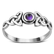 Celtic Trinity Silver Amethyst Genuine Stone Ring, r586