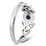 Celtic Trinity Silver Amethyst Genuine Stone Ring, r586