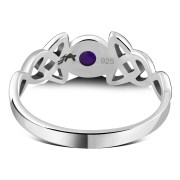 Celtic Trinity Silver Amethyst Genuine Stone Ring, r586