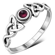 Celtic Trinity Silver Garnet Ring, r586