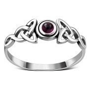 Celtic Trinity Silver Garnet Ring, r586