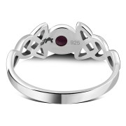 Celtic Trinity Silver Garnet Ring, r586