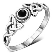 Celtic Trinity Silver Black Onyx Ring, r586