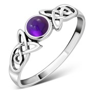 Amethyst Celtic Trinity Silver Ring, r590