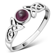 Garnet Celtic Trinity Silver Ring, r590