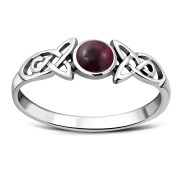 Garnet Celtic Trinity Silver Ring, r590