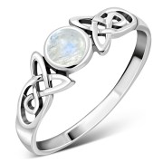Rainbow Moonstone Celtic Trinity Silver Ring, r590