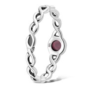 Garnet Infinity Knot Band Silver Ring, r591