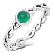 Green Agate Infinity Knot Band Silver Ring, r591
