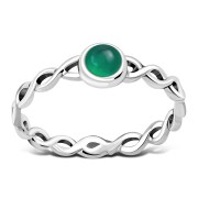 Green Agate Infinity Knot Band Silver Ring, r591