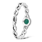 Green Agate Infinity Knot Band Silver Ring, r591