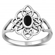 Black Onyx Celtic Knot Silver Ring - r594