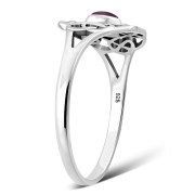 Garnet Round Celtic Knot Silver Ring - r596