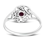 Garnet Round Celtic Knot Silver Ring - r596
