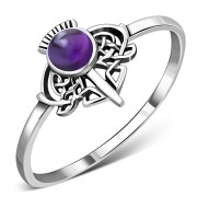 Amethyst Thistle Silver Ring, r598