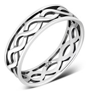 All round Celtic Silver Plain Band Ring