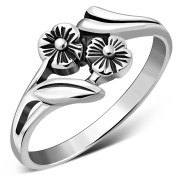 Plain Sterling Silver Flowers Ring, rp749