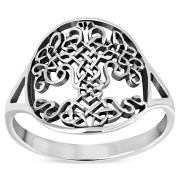 Tree of Life Plain Sterling Silver Celtic Knot Ring, rp807
