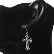 Medieval Cross Sterling Silver Dangle Drop Hook Earrings, tpeh003