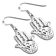 Hand Of Fatima Hamsa Star of David Sterling Silver Dangle Drop Hook Earrings, tpeh004