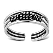 Bali Style Twisted Coil Tribal Sterling Silver Adjustable Open Toe Ring, tptr002