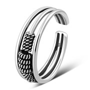 Bali Style Twisted Coil Tribal Sterling Silver Adjustable Open Toe Ring, tptr002