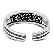 Bali Style Twisted Coil Tribal Sterling Silver Adjustable Open Toe Ring, tptr002
