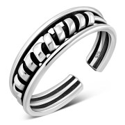 Twisted Coil Tribal Sterling Silver Adjustable Open Toe Ring, tptr003