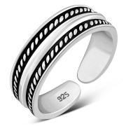Bali Style Grooved Sterling Silver Adjustable Open Toe Ring, tptr004