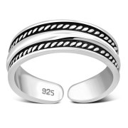 Bali Style Grooved Sterling Silver Adjustable Open Toe Ring, tptr004