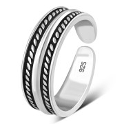 Bali Style Grooved Sterling Silver Adjustable Open Toe Ring, tptr004