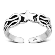 Star Tribal Knot Sterling Silver Adjustable Open Toe Ring, tptr005