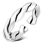 Twisted Band Sterling Silver Adjustable Open Toe Ring, tptr007