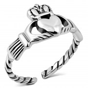 Twisted Shank Sterling Silver Claddagh Toe Ring, tr70