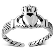 Twisted Shank Sterling Silver Claddagh Toe Ring, tr70