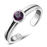 Amethyst Cubic Zirconia Silver Toe Ring, trs3