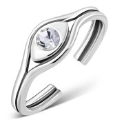 Cubic Zirconia Evil Eye Silver Toe Ring, trs4