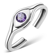 Amethyst CZ Evil Eye Silver Toe Ring, trs4