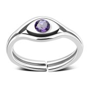 Amethyst CZ Evil Eye Silver Toe Ring, trs4