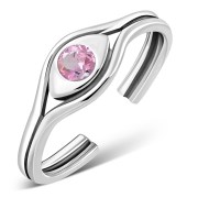Pink CZ Evil Eye Silver Toe Ring, trs4