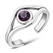 Amethyst Cubic Zirconia Evil Eye Silver Toe Ring, trs5