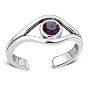 Amethyst Cubic Zirconia Evil Eye Silver Toe Ring, trs5
