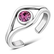 Rose Pink Cubic Zirconia Evil Eye Silver Toe Ring, trs5