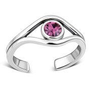 Rose Pink Cubic Zirconia Evil Eye Silver Toe Ring, trs5