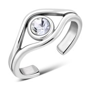 Clear Cubic Zirconia Evil Eye Silver Toe Ring, trs5